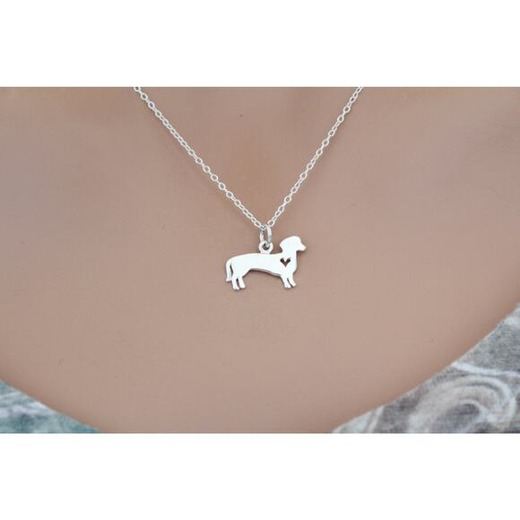 Sterling Silver Dog Charm - Dachshund with Heart Necklace - Picture 2 of 4